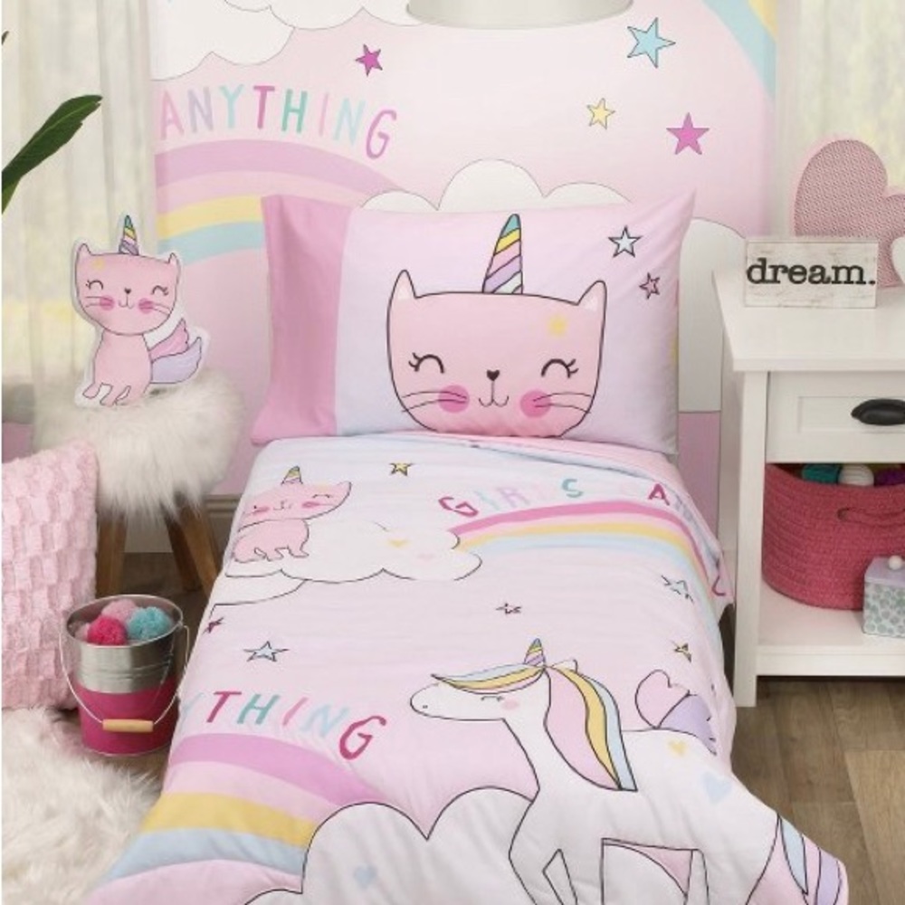 Caticorn / kittycorn Toddler 4 piece bedding: comforter, 2 sheets and pillowcase